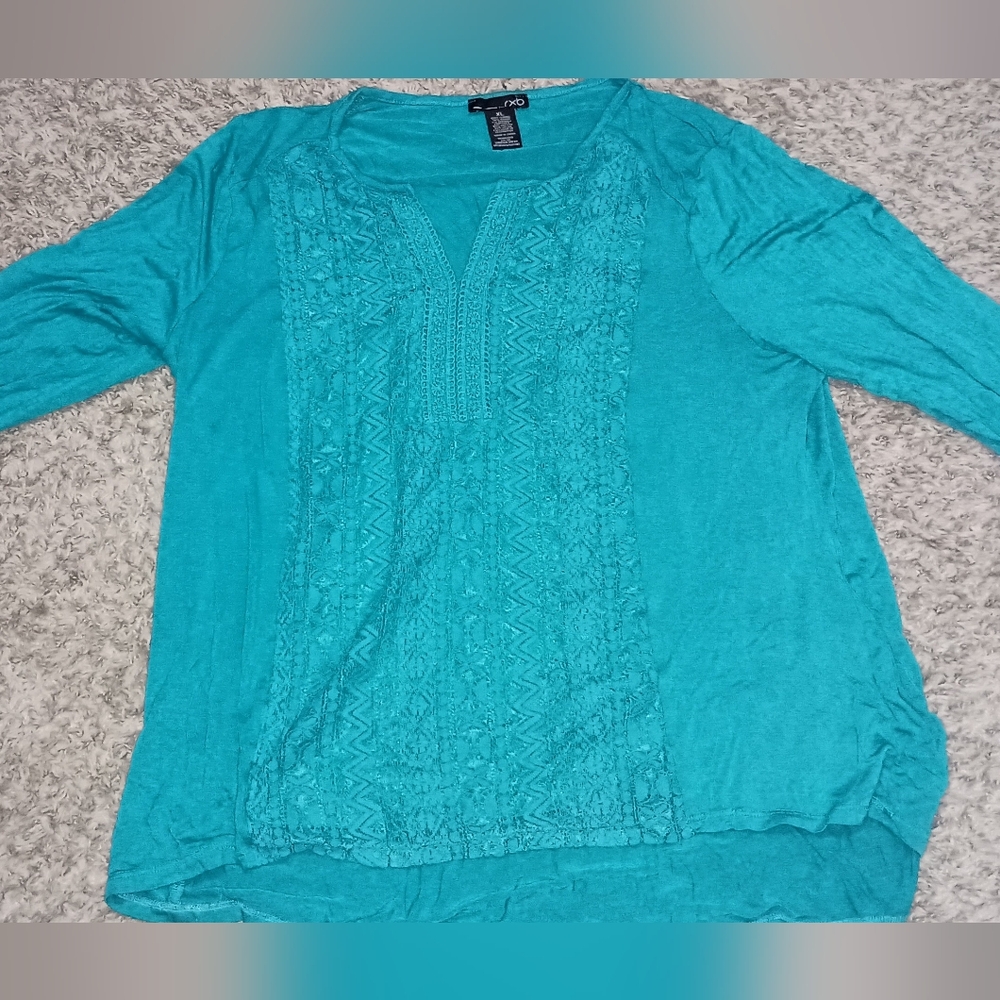 Women's Rxb Long Sleeve Tunic Top Size XL Color Blue Design Pretty Date...